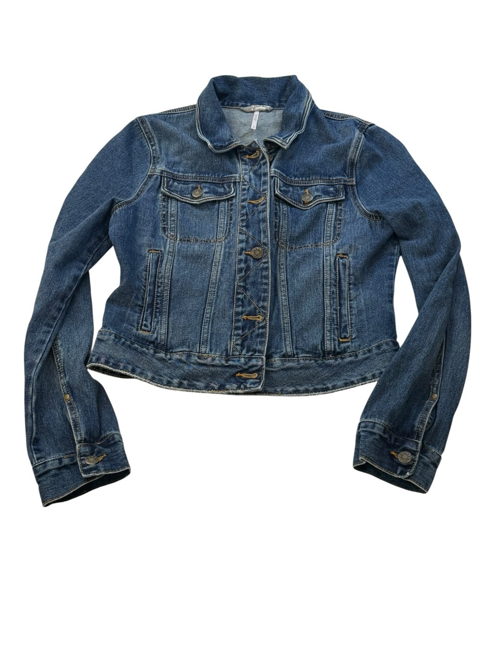 Free People Distressed Dark Blue Denim Jean Jacket Size Small